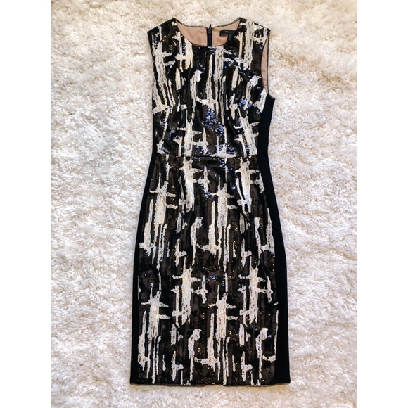 BCBGMaxAzria | Black and White Larisa Sequin Knee Length Dress Size 2 - Picture 1 of 10